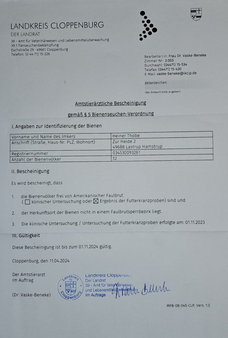 Was Wird Bei Einem Gesundheitszeugnis Gemacht Bienenköniginnen kaufen: Zuchtnachweis & Gesundheitszeugnis